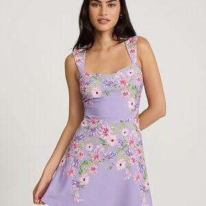 Express Lilac Floral Square-Neck Fit & Flare Dress size XL